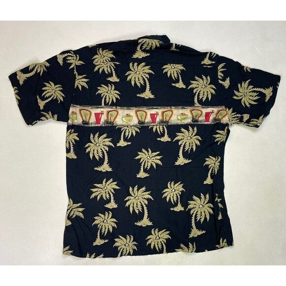VINTAGE Pierre Cardin Hawaiian Shirt Men Medium Black Palm Trees Print - Picture 4 of 6